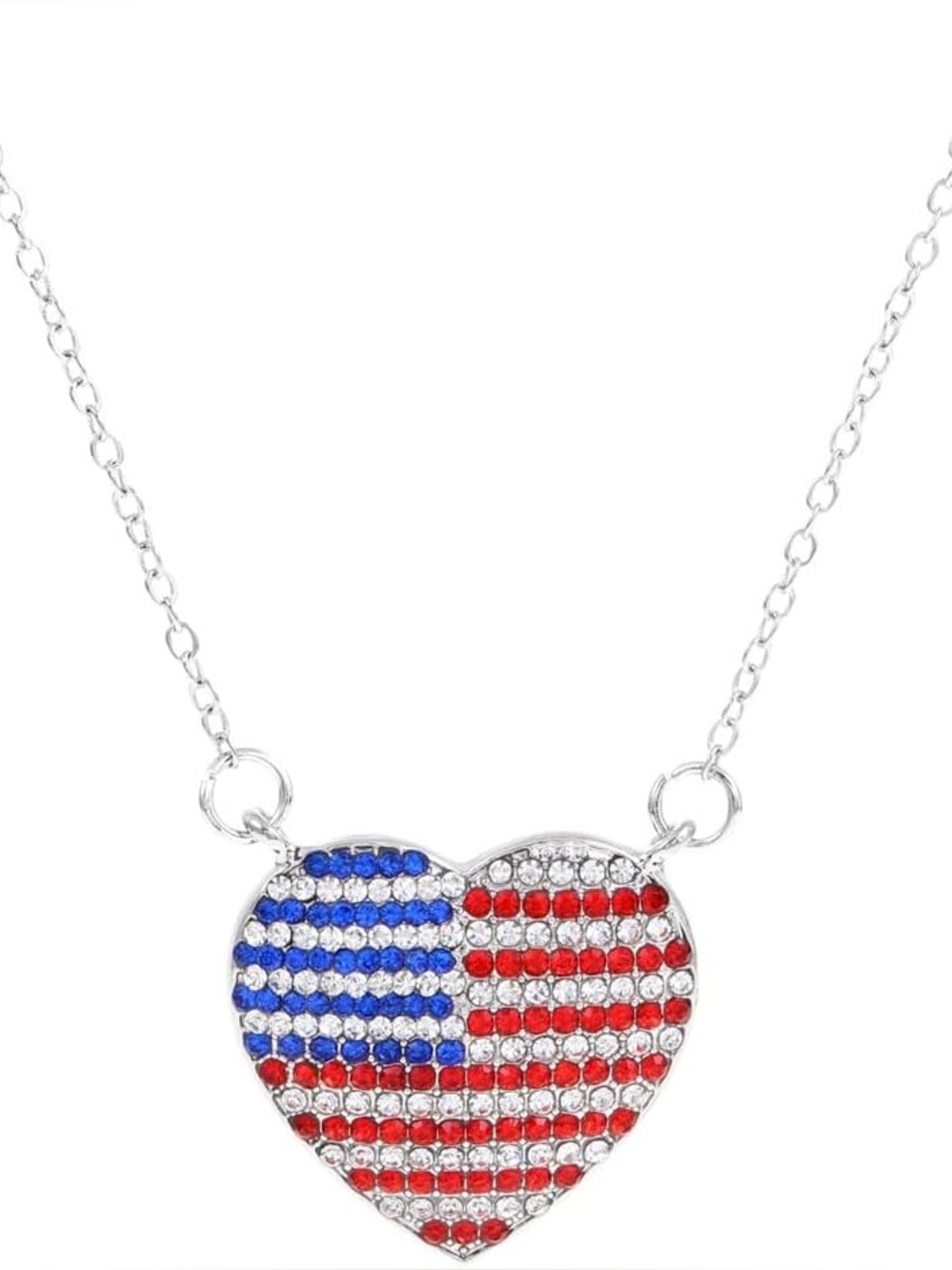 Patriotic USA flag rhinestone heart necklace